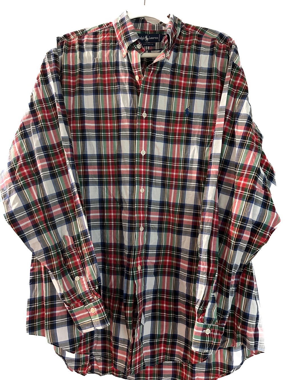 Ralph Lauren Red, Navy & White Plaid Button-Down Shirt